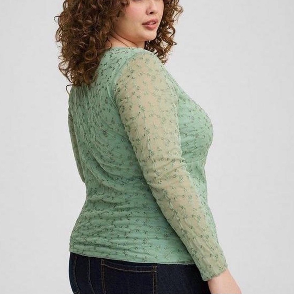 Torrid Sage Green Lace Tie Front Top‎ Sz 1 Cottagecore Romantic Fairy Coquette - Picture 5 of 8